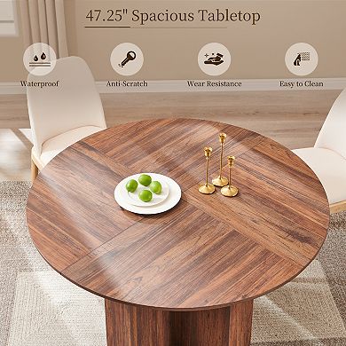 47" Round Dining Table for 46, Modern Circle Table w/ Thick Wood Top for Dining Room (Table Only)
