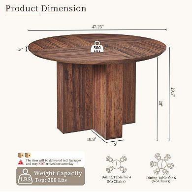 47" Round Dining Table for 46, Modern Circle Table w/ Thick Wood Top for Dining Room (Table Only)