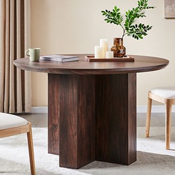 47" Round Dining Table for 46, Modern Circle Table w/ Thick Wood Top for Dining Room (Table Only)