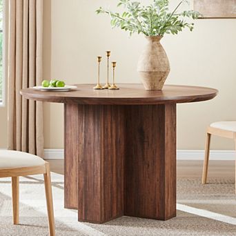 47" Round Dining Table for 46, Modern Circle Table w/ Thick Wood Top for Dining Room (Table Only)