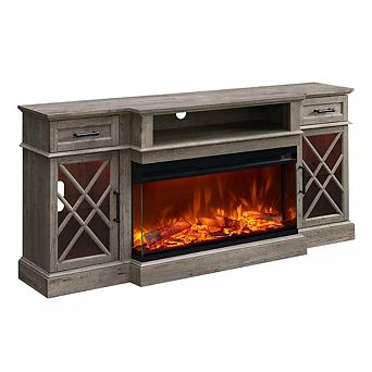 Farmhouse Fireplace TV Stand for TVs Up to 80", Entertainment Center w/ Electric Fireplace, Cabinets