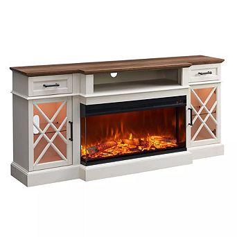 Farmhouse Fireplace TV Stand for TVs Up to 80", Entertainment Center w/ Electric Fireplace, Cabinets