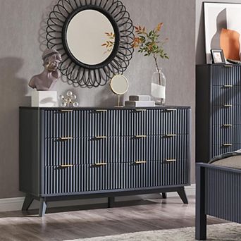 Fluted 6-Drawer Tall Dresser, 54" Wide Curved Storage Cabinet for Bedroom Living Room