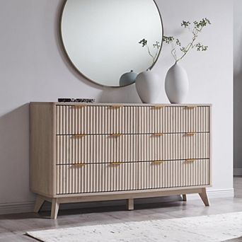 Fluted 6-Drawer Tall Dresser, 54" Wide Curved Storage Cabinet for Bedroom Living Room