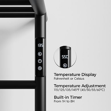 Heated Towel Rack Warmer with Shelf, Wall Mounted for Bathroom with Intelligent Touch Screen Timer