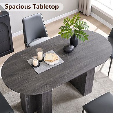 63" Oval Dining Table for 46, Modern Wood Kitchen Table with T-Shaped Base for Dining Room