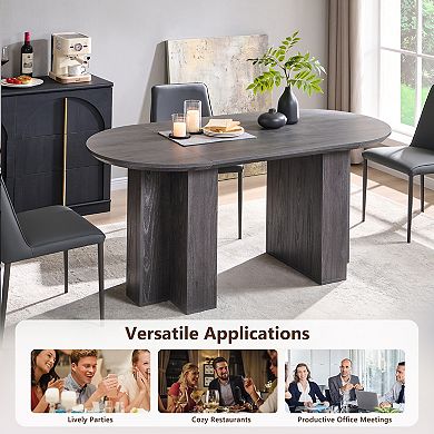 63" Oval Dining Table for 46, Modern Wood Kitchen Table with T-Shaped Base for Dining Room