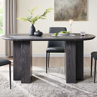 63" Oval Dining Table for 46, Modern Wood Kitchen Table with T-Shaped Base for Dining Room