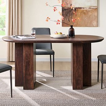 63" Oval Dining Table for 46, Modern Wood Kitchen Table with T-Shaped Base for Dining Room