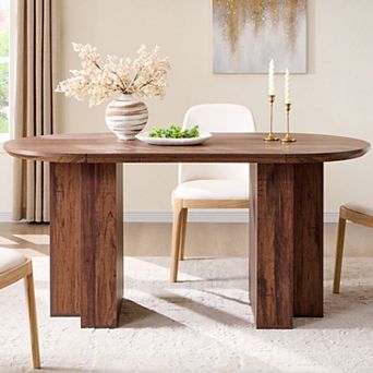 63" Oval Dining Table for 46, Modern Wood Kitchen Table with T-Shaped Base for Dining Room
