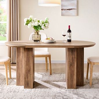 63" Oval Dining Table for 46, Modern Wood Kitchen Table with T-Shaped Base for Dining Room
