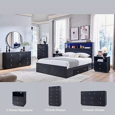 Modern Nightstand with Charging Station, 21.65" Wood End Table with 2 Drawers for Bedroom