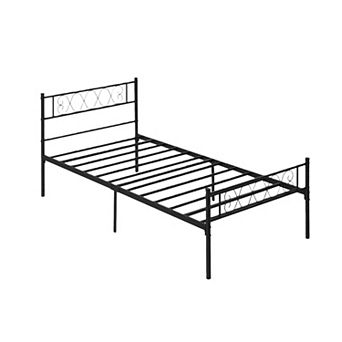 Metal Bed with Iron Heart Headboard & Footboard, Sturdy Platform Bed for Kids, Easy Assembly