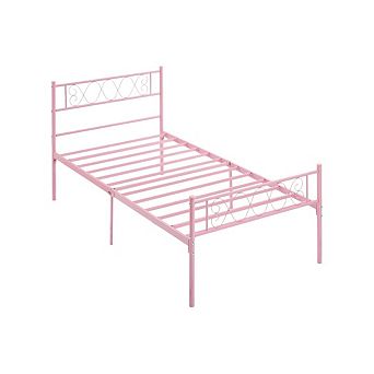 Metal Bed with Iron Heart Headboard & Footboard, Sturdy Platform Bed for Kids, Easy Assembly