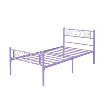 Metal Bed with Iron Heart Headboard & Footboard, Sturdy Platform Bed for Kids, Easy Assembly