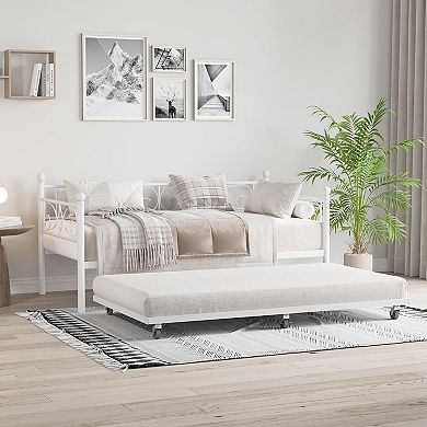 Twin Size Daybed Frame with Headboard, Sturdy Metal Platform Sofa Bed, No Box Spring