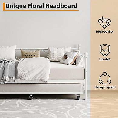 Twin Size Daybed Frame with Headboard, Sturdy Metal Platform Sofa Bed, No Box Spring