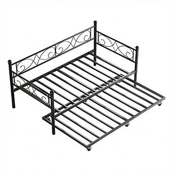 Twin Size Daybed Frame with Headboard, Sturdy Metal Platform Sofa Bed, No Box Spring