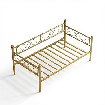 Twin Size Daybed Frame with Headboard, Sturdy Metal Platform Sofa Bed, No Box Spring