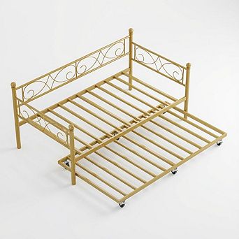 Twin Size Daybed Frame with Headboard, Sturdy Metal Platform Sofa Bed, No Box Spring