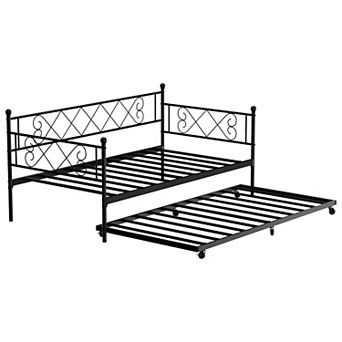 Heart-Shaped Metal Daybed with Trundle, Sturdy Steel Slat Support, Space-Saving Multi-Room Bed