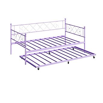 Heart-Shaped Metal Daybed with Trundle, Sturdy Steel Slat Support, Space-Saving Multi-Room Bed