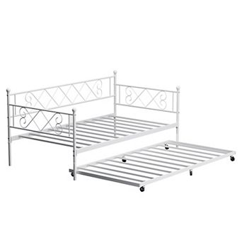 Heart-Shaped Metal Daybed with Trundle, Sturdy Steel Slat Support, Space-Saving Multi-Room Bed