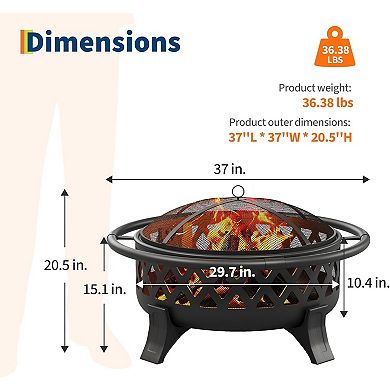 36 Inch Outdoor Fire Pit, Wood Burning Firepits, Steel Fire Pit for Backyard Patio Camping