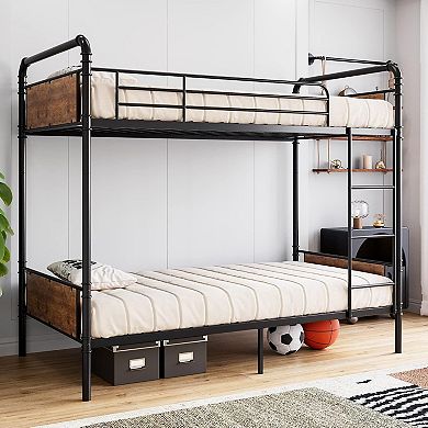 Convertible Metal Bunk Bed with Safety Rails, Heavy Duty Industrial Frame to Two Twin Beds