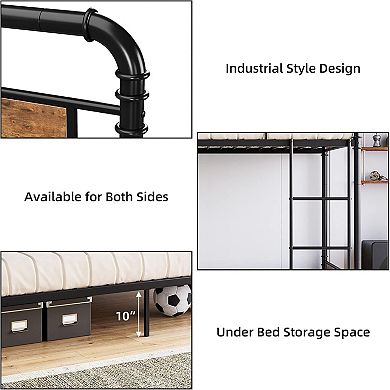 Convertible Metal Bunk Bed with Safety Rails, Heavy Duty Industrial Frame to Two Twin Beds