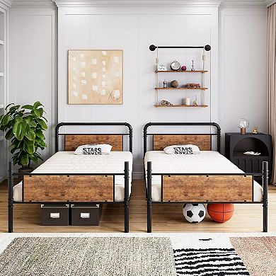 Convertible Metal Bunk Bed with Safety Rails, Heavy Duty Industrial Frame to Two Twin Beds