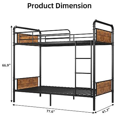 Convertible Metal Bunk Bed with Safety Rails, Heavy Duty Industrial Frame to Two Twin Beds
