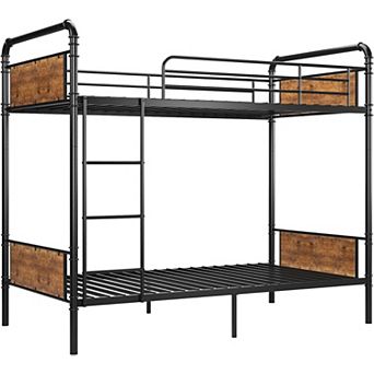 Convertible Metal Bunk Bed with Safety Rails, Heavy Duty Industrial Frame to Two Twin Beds