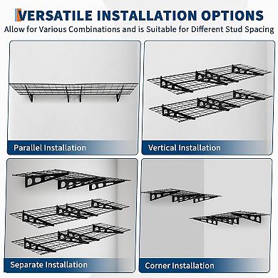 2 Pack 2x6ft Garage Wall Shelves,Mounted Garage Shelving, for Garage Organization, Kitchen, Black