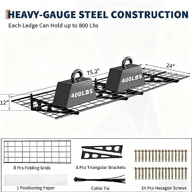 2 Pack 2x6ft Garage Wall Shelves,Mounted Garage Shelving, for Garage Organization, Kitchen, Black