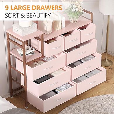 9 Drawers Fabric Dresser for Bedroom, Adjustable Feet, Storage Drawer Organizer