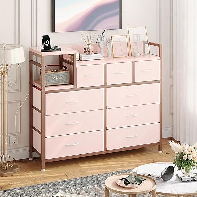 9 Drawers Fabric Dresser for Bedroom, Adjustable Feet, Storage Drawer Organizer