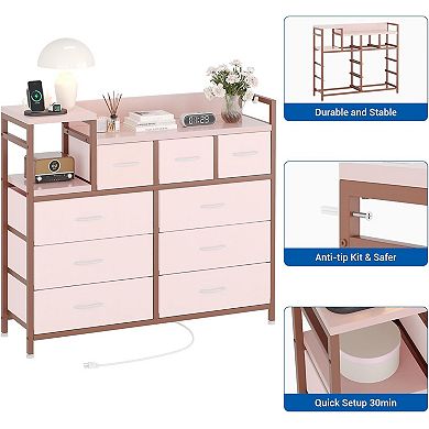 9 Drawers Fabric Dresser for Bedroom, Adjustable Feet, Storage Drawer Organizer