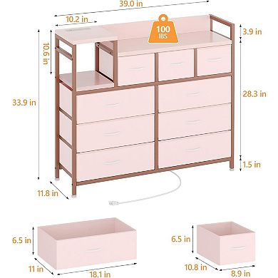 9 Drawers Fabric Dresser for Bedroom, Adjustable Feet, Storage Drawer Organizer