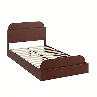 Kids Low Platform Bed with Storage Headboard & Footboard - Sturdy Wood Slats, No Box Spring Needed