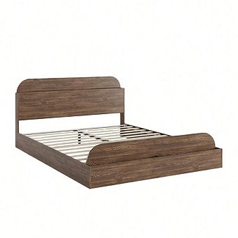 Kids Low Platform Bed with Storage Headboard & Footboard - Sturdy Wood Slats, No Box Spring Needed