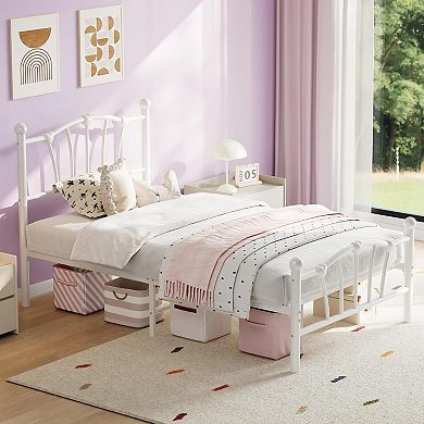 Girls' Metal Platform Bed Frame with Heart Design - Heavy-Duty, Noise-Free, Easy Assembly