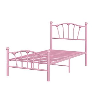 Girls' Metal Platform Bed Frame with Heart Design - Heavy-Duty, Noise-Free, Easy Assembly
