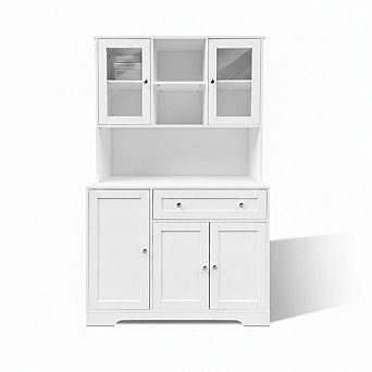 ANIXOL 68 Inch White Kitchen Pantry Cabinet with Wine Rack