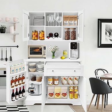 ANIXOL 68 Inch White Kitchen Pantry Cabinet with Wine Rack