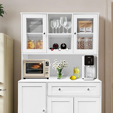 ANIXOL 68 Inch White Kitchen Pantry Cabinet with Wine Rack