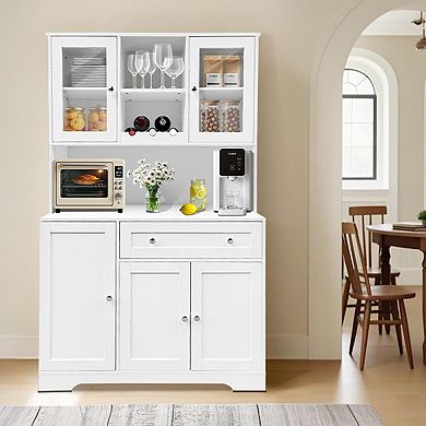 ANIXOL 68 Inch White Kitchen Pantry Cabinet with Wine Rack