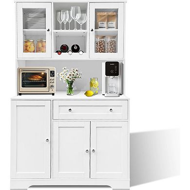 ANIXOL 68 Inch White Kitchen Pantry Cabinet with Wine Rack