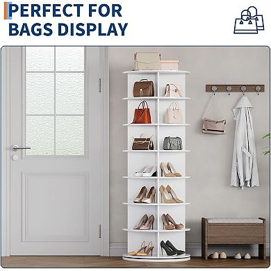 Wooden Rotating Shoe Rack, 7 Tier Spinning Shoes Organizer Tower, 360 ...