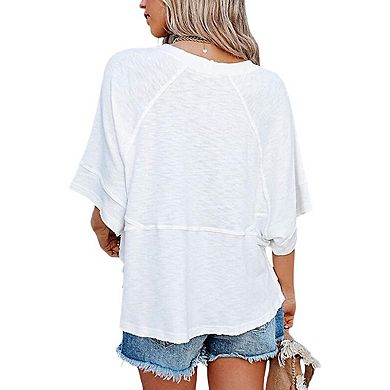 Women's Summer Casual Crewneck Batwing Half Sleeve T-Shirts Loose Fit Cute Basic Flowy Tops Tees
